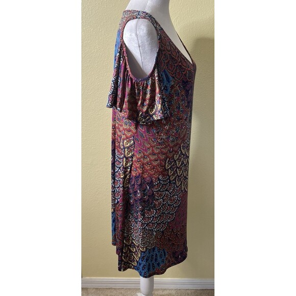 MSK Womens Cold Shoulder Flutter Sleeve Knee Length Paisley Shift Dress L NWT - Picture 5 of 8